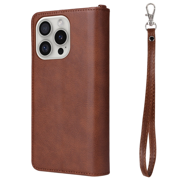 For iPhone 16 Pro Solid Color 2 in 1 Zipper Shockproof Phone Case(Brown)