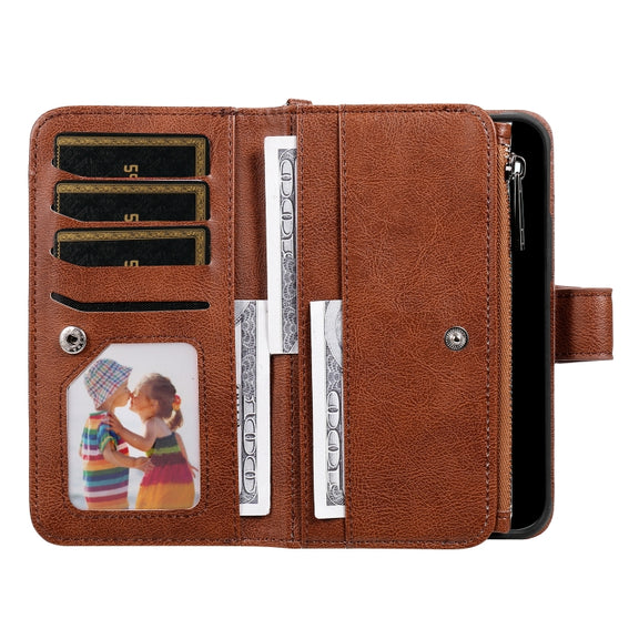 For iPhone 16 Pro Solid Color 2 in 1 Zipper Shockproof Phone Case(Brown)
