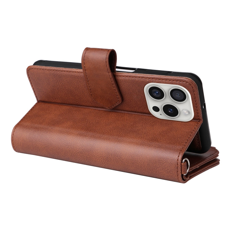 For iPhone 16 Pro Solid Color 2 in 1 Zipper Shockproof Phone Case(Brown)