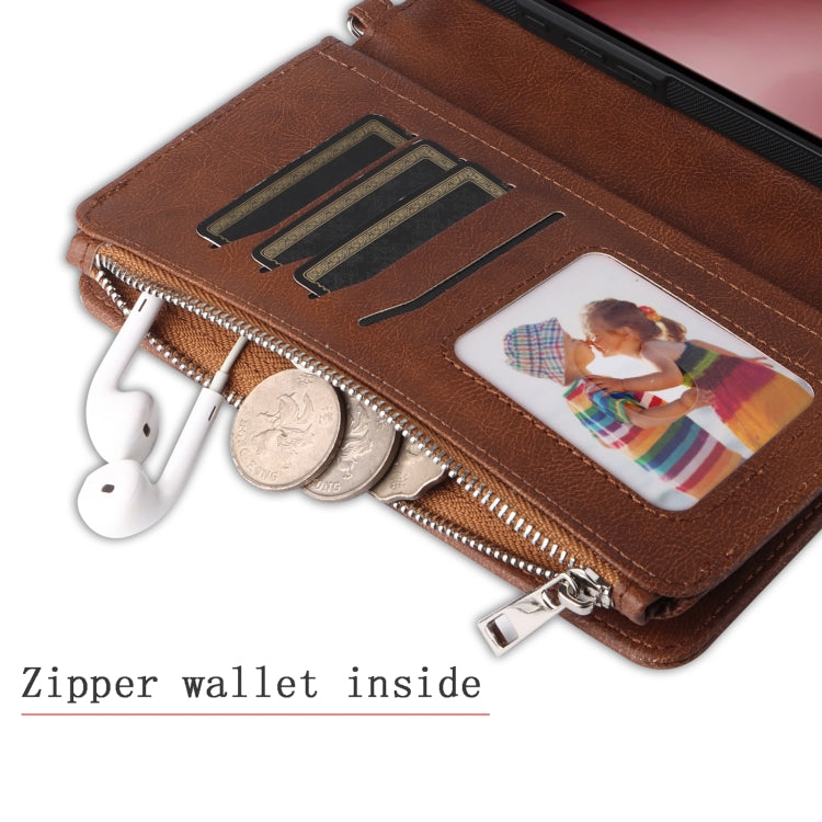For iPhone 16 Pro Solid Color 2 in 1 Zipper Shockproof Phone Case(Brown)