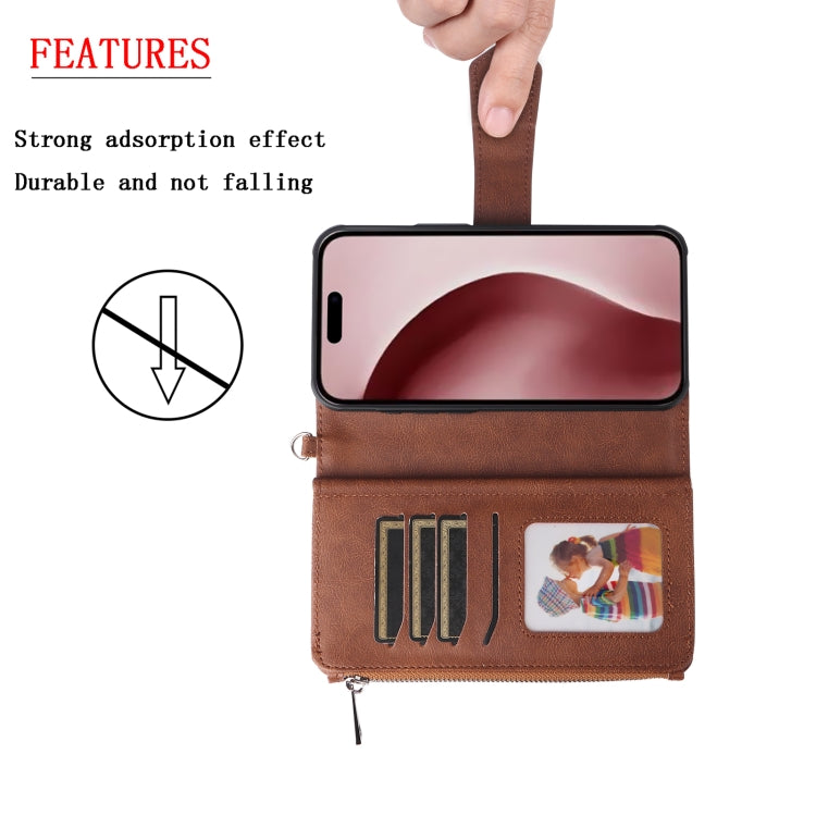 For iPhone 16 Pro Solid Color 2 in 1 Zipper Shockproof Phone Case(Brown)