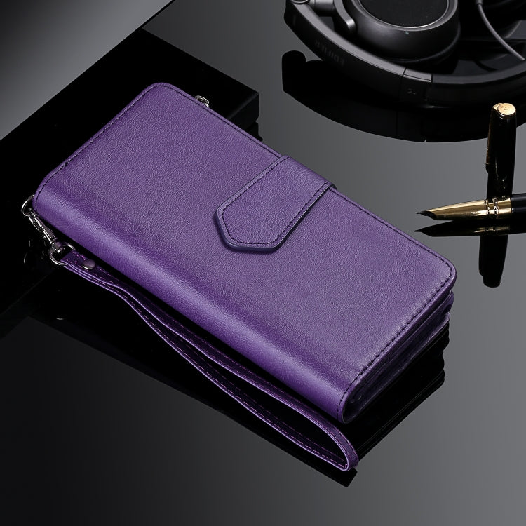 For iPhone 16 Pro Solid Color 2 in 1 Zipper Shockproof Phone Case(Purple)