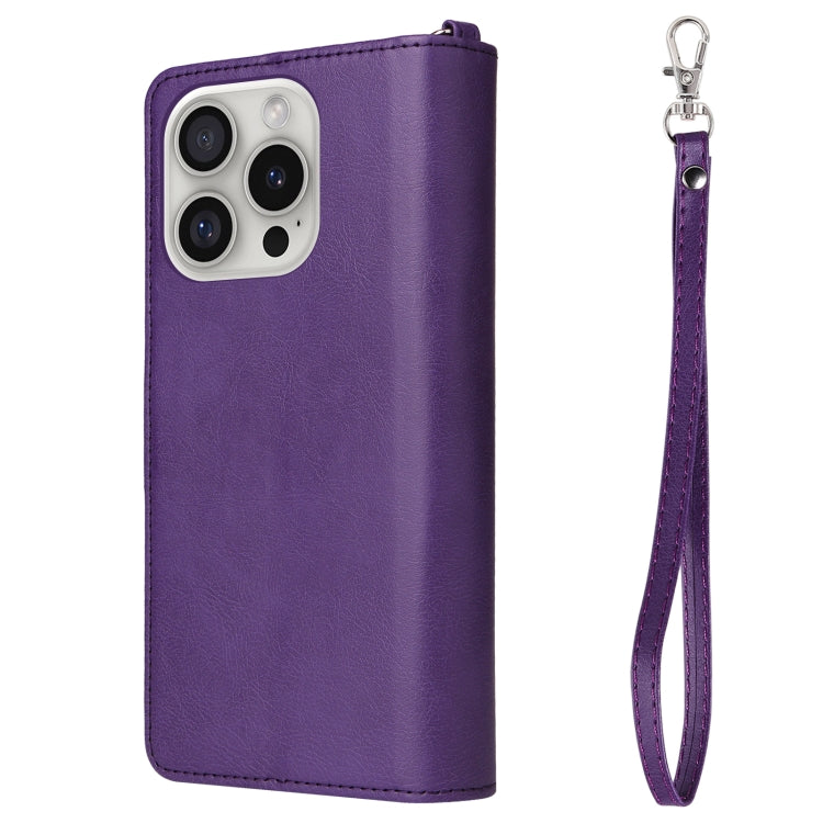 For iPhone 16 Pro Solid Color 2 in 1 Zipper Shockproof Phone Case(Purple)