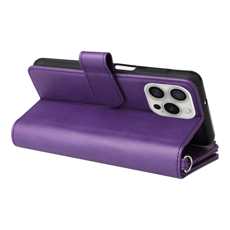 For iPhone 16 Pro Solid Color 2 in 1 Zipper Shockproof Phone Case(Purple)