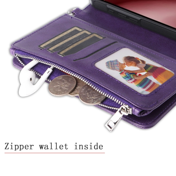 For iPhone 16 Pro Solid Color 2 in 1 Zipper Shockproof Phone Case(Purple)