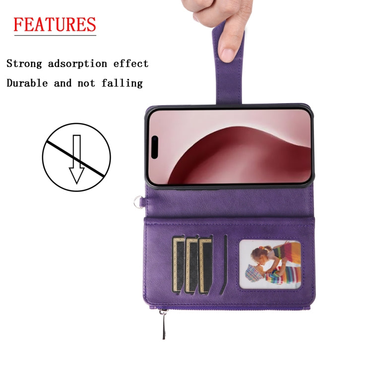 For iPhone 16 Pro Solid Color 2 in 1 Zipper Shockproof Phone Case(Purple)