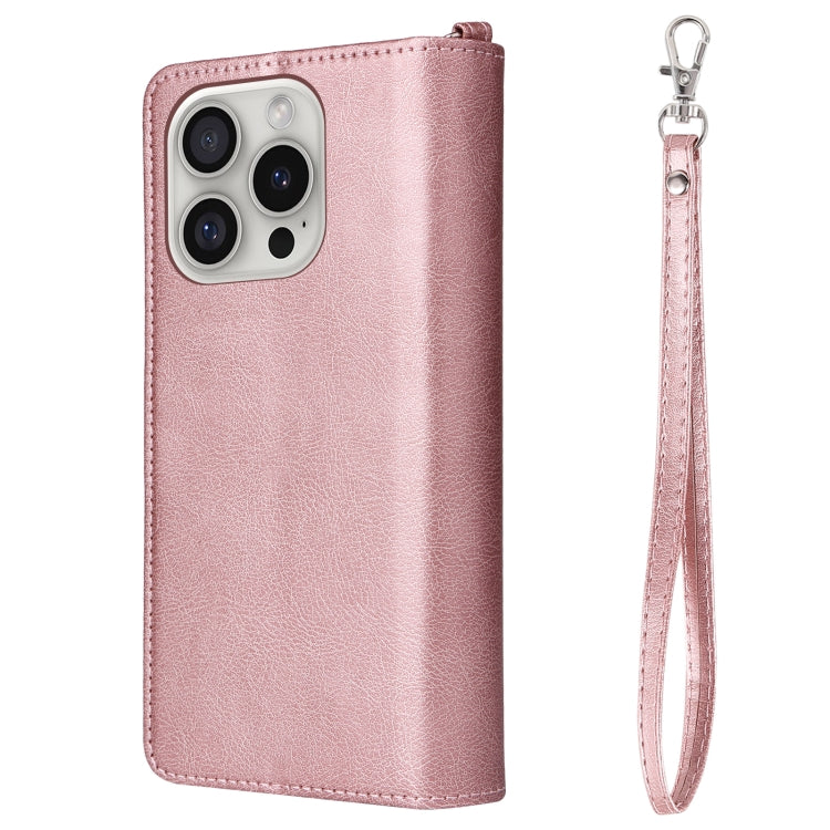 For iPhone 16 Pro Solid Color 2 in 1 Zipper Shockproof Phone Case(Rose Gold)