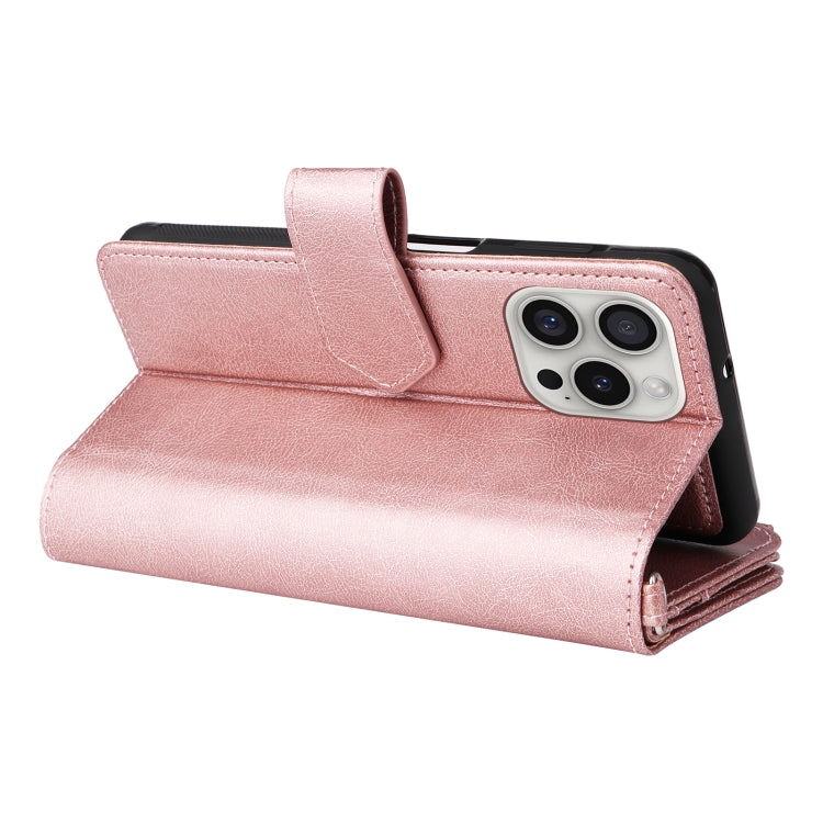 For iPhone 16 Pro Solid Color 2 in 1 Zipper Shockproof Phone Case(Rose Gold)