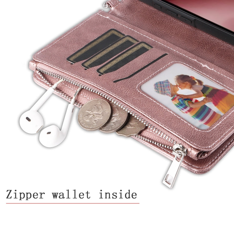 For iPhone 16 Pro Solid Color 2 in 1 Zipper Shockproof Phone Case(Rose Gold)
