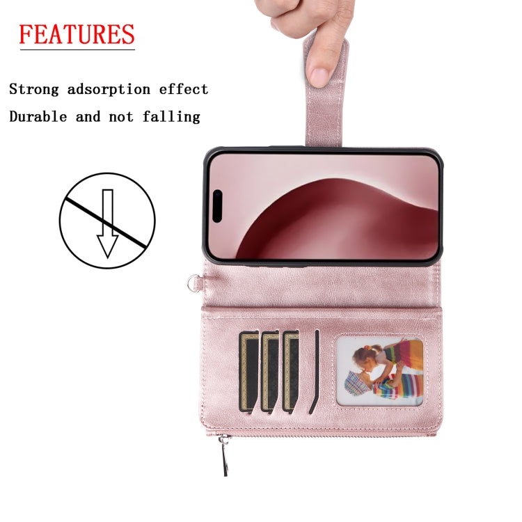For iPhone 16 Pro Solid Color 2 in 1 Zipper Shockproof Phone Case(Rose Gold)