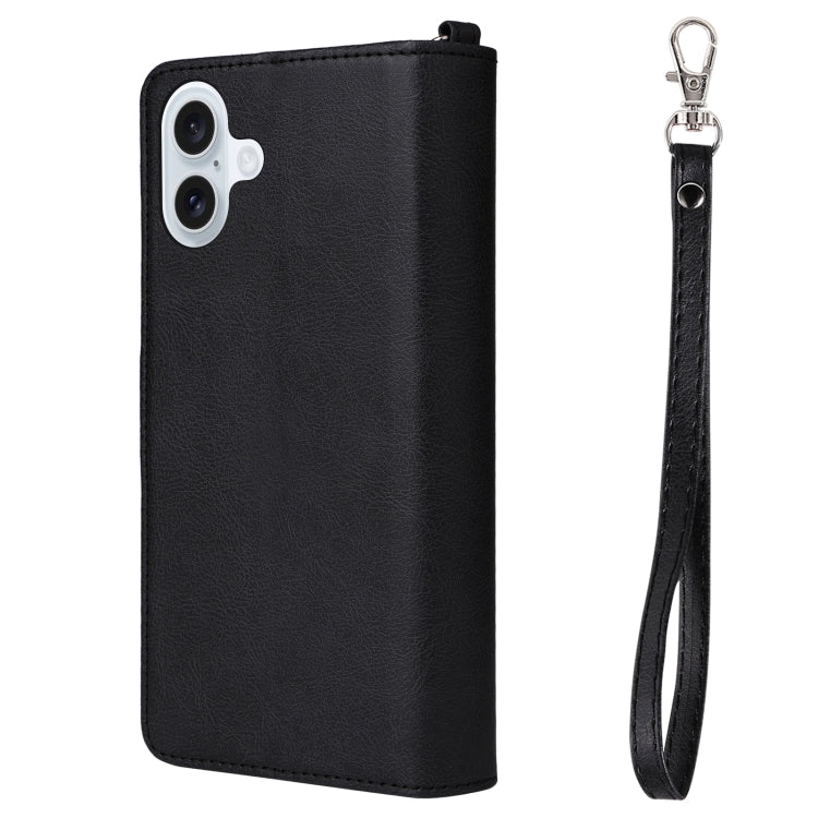 For iPhone 16 Plus Solid Color 2 in 1 Zipper Shockproof Phone Case(Black)