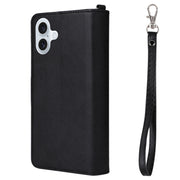 For iPhone 16 Plus Solid Color 2 in 1 Zipper Shockproof Phone Case(Black)