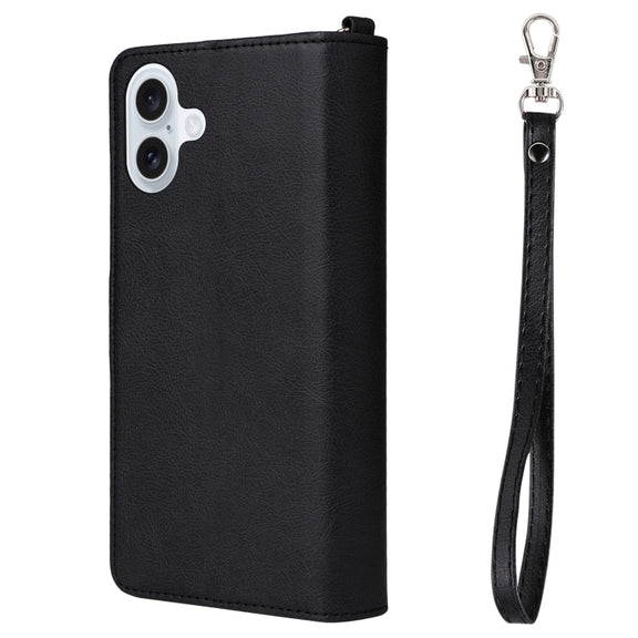 For iPhone 16 Plus Solid Color 2 in 1 Zipper Shockproof Phone Case(Black)