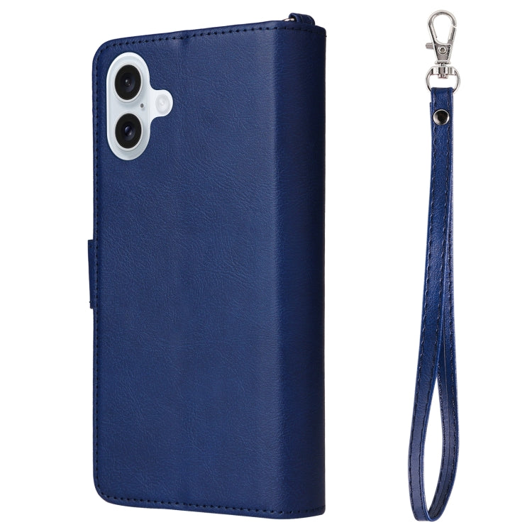 For iPhone 16 Plus Solid Color 2 in 1 Zipper Shockproof Phone Case(Blue)