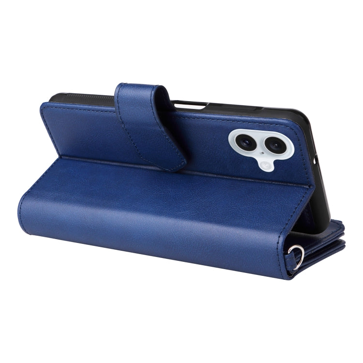 For iPhone 16 Plus Solid Color 2 in 1 Zipper Shockproof Phone Case(Blue)