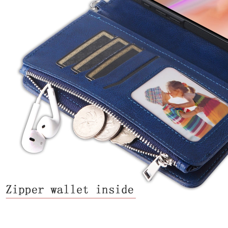 For iPhone 16 Plus Solid Color 2 in 1 Zipper Shockproof Phone Case(Blue)