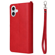 For iPhone 16 Plus Solid Color 2 in 1 Zipper Shockproof Phone Case(Red)