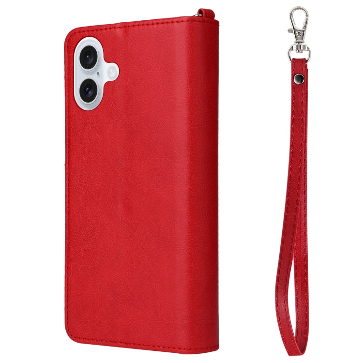 For iPhone 16 Plus Solid Color 2 in 1 Zipper Shockproof Phone Case(Red)
