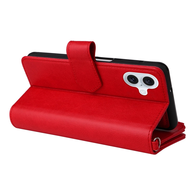 For iPhone 16 Plus Solid Color 2 in 1 Zipper Shockproof Phone Case(Red)