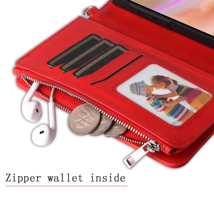 For iPhone 16 Plus Solid Color 2 in 1 Zipper Shockproof Phone Case(Red)