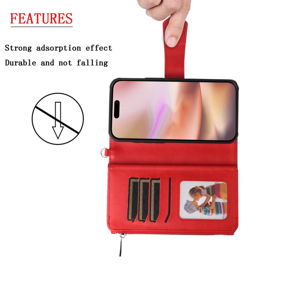 For iPhone 16 Plus Solid Color 2 in 1 Zipper Shockproof Phone Case(Red)