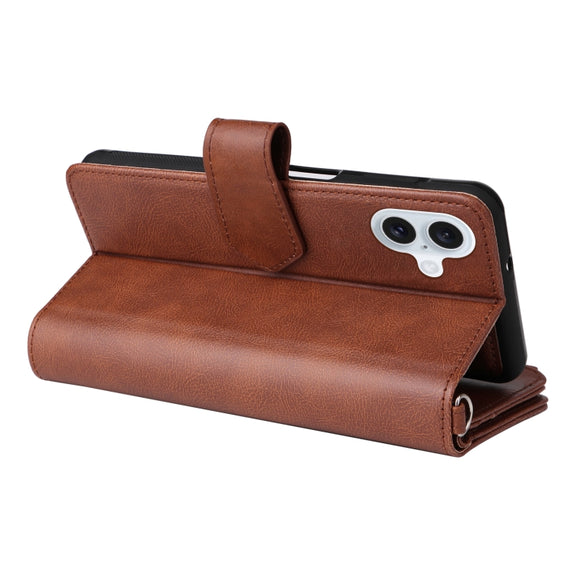 For iPhone 16 Plus Solid Color 2 in 1 Zipper Shockproof Phone Case(Brown)