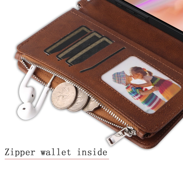 For iPhone 16 Plus Solid Color 2 in 1 Zipper Shockproof Phone Case(Brown)