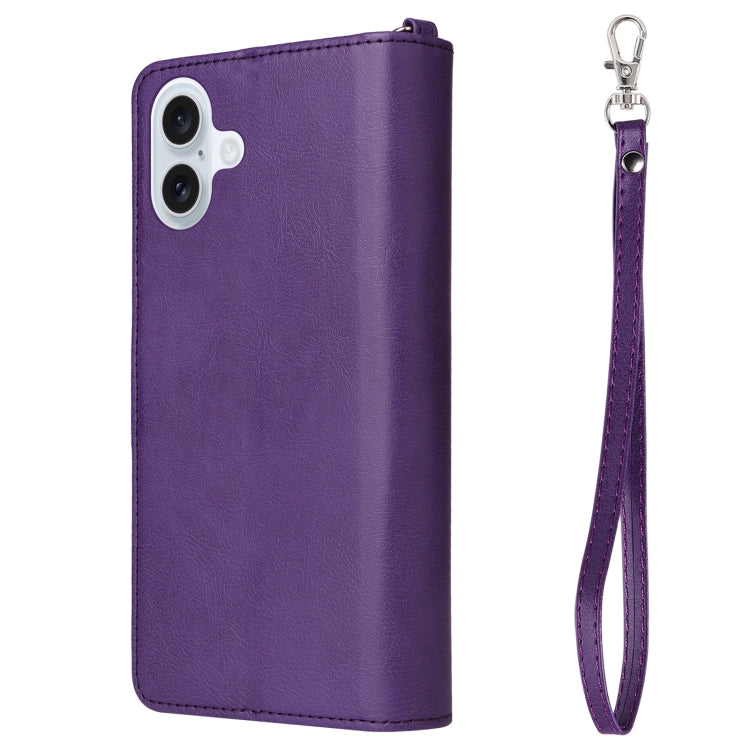 For iPhone 16 Plus Solid Color 2 in 1 Zipper Shockproof Phone Case(Purple)