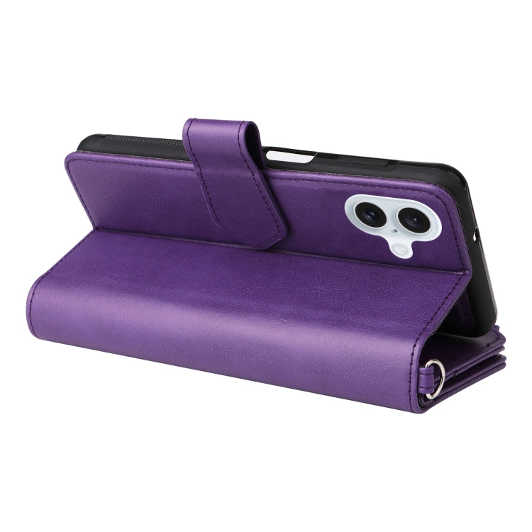 For iPhone 16 Plus Solid Color 2 in 1 Zipper Shockproof Phone Case(Purple)