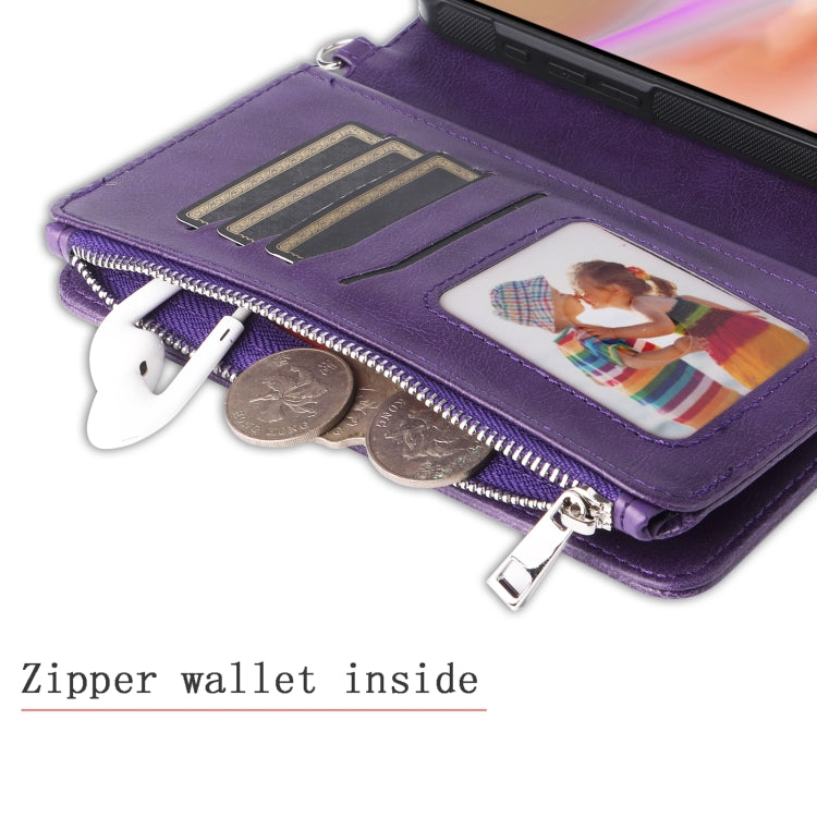 For iPhone 16 Plus Solid Color 2 in 1 Zipper Shockproof Phone Case(Purple)