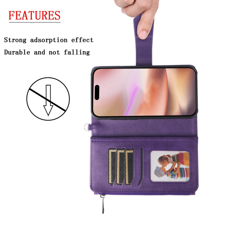 For iPhone 16 Plus Solid Color 2 in 1 Zipper Shockproof Phone Case(Purple)