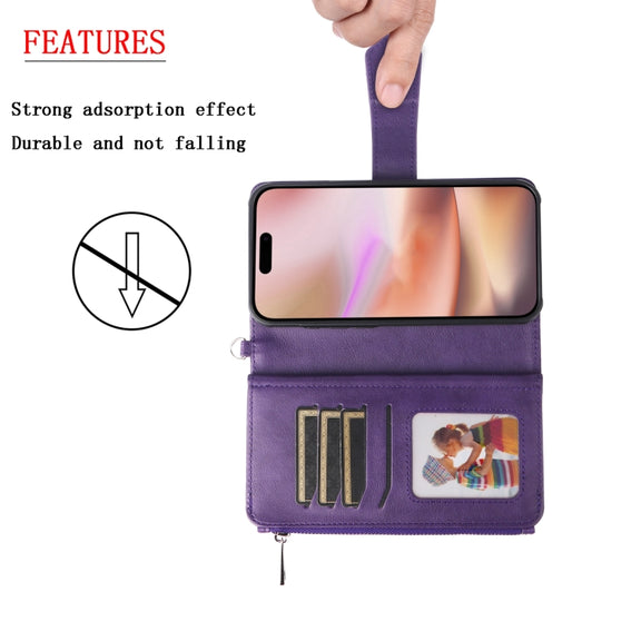 For iPhone 16 Plus Solid Color 2 in 1 Zipper Shockproof Phone Case(Purple)