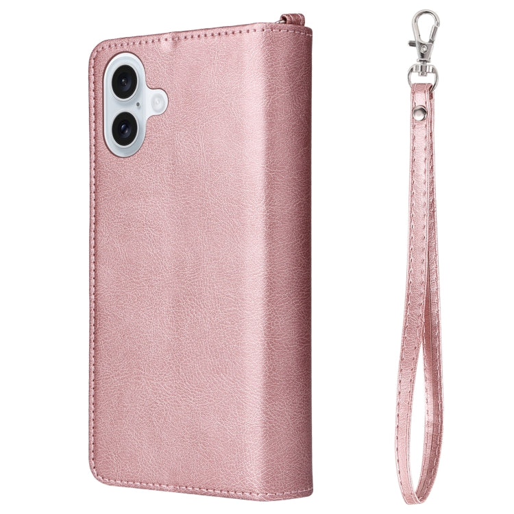 For iPhone 16 Plus Solid Color 2 in 1 Zipper Shockproof Phone Case(Rose Gold)