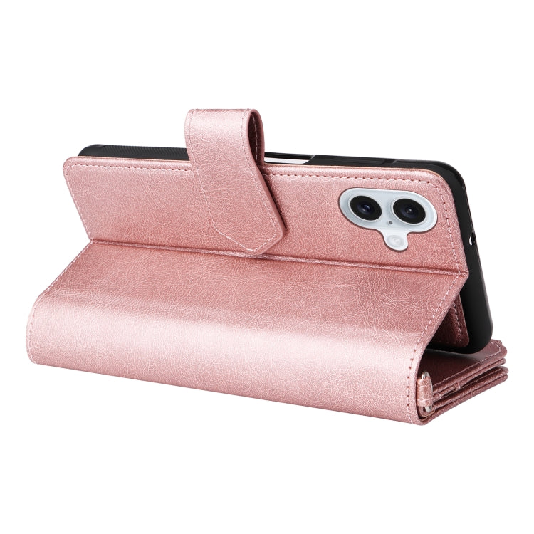 For iPhone 16 Plus Solid Color 2 in 1 Zipper Shockproof Phone Case(Rose Gold)