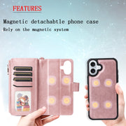 For iPhone 16 Plus Solid Color 2 in 1 Zipper Shockproof Phone Case(Rose Gold)