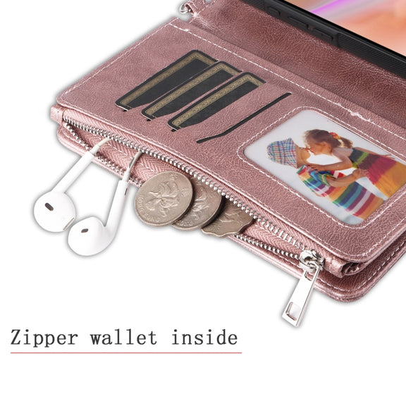 For iPhone 16 Plus Solid Color 2 in 1 Zipper Shockproof Phone Case(Rose Gold)