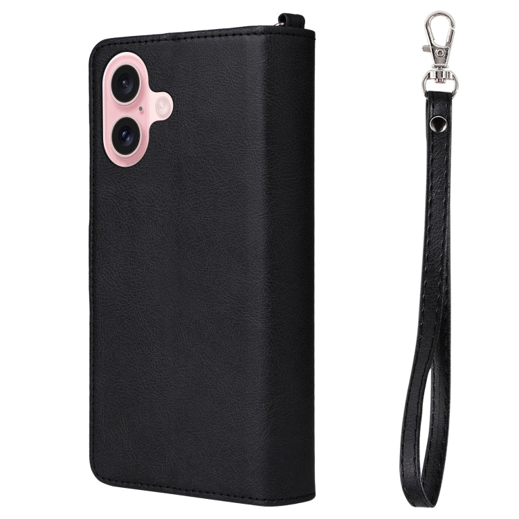 For iPhone 16 Solid Color 2 in 1 Zipper Shockproof Phone Case(Black)