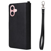 For iPhone 16 Solid Color 2 in 1 Zipper Shockproof Phone Case(Black)