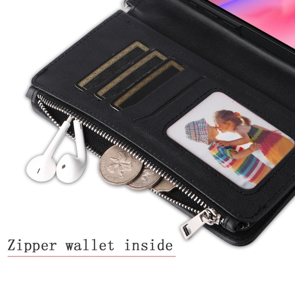 For iPhone 16 Solid Color 2 in 1 Zipper Shockproof Phone Case(Black)