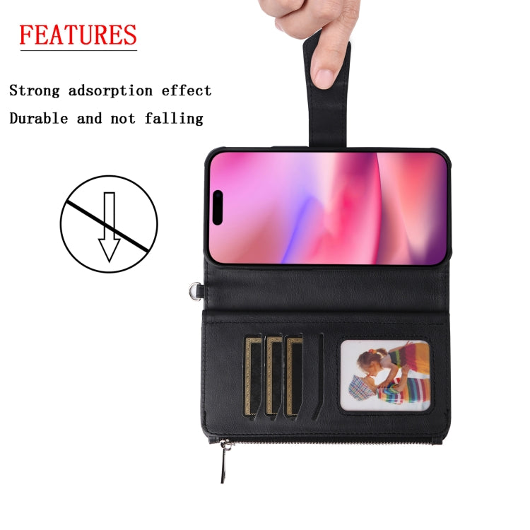 For iPhone 16 Solid Color 2 in 1 Zipper Shockproof Phone Case(Black)