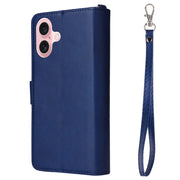 For iPhone 16 Solid Color 2 in 1 Zipper Shockproof Phone Case(Blue)