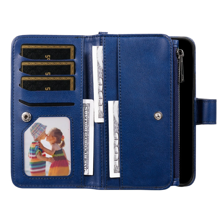 For iPhone 16 Solid Color 2 in 1 Zipper Shockproof Phone Case(Blue)