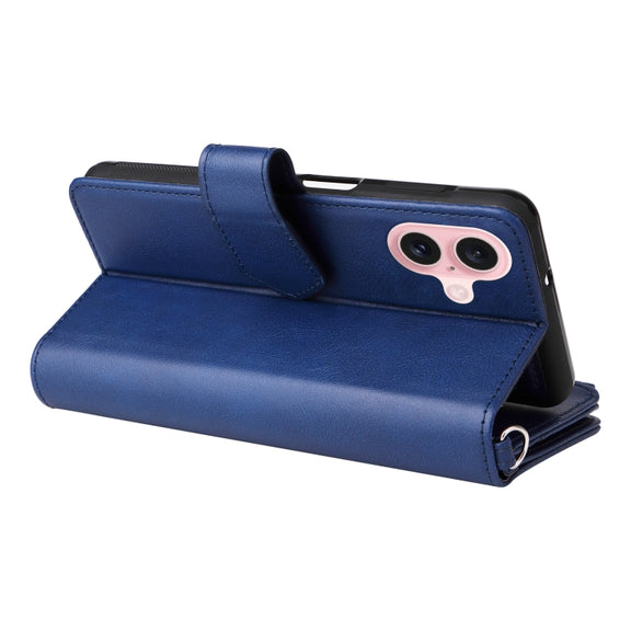 For iPhone 16 Solid Color 2 in 1 Zipper Shockproof Phone Case(Blue)