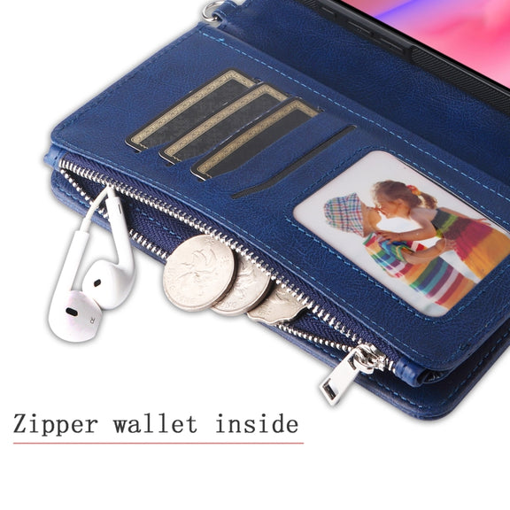 For iPhone 16 Solid Color 2 in 1 Zipper Shockproof Phone Case(Blue)