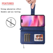 For iPhone 16 Solid Color 2 in 1 Zipper Shockproof Phone Case(Blue)