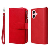For iPhone 16 Solid Color 2 in 1 Zipper Shockproof Phone Case(Red)