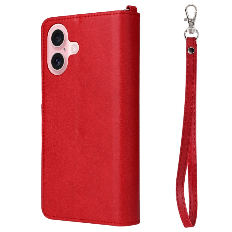 For iPhone 16 Solid Color 2 in 1 Zipper Shockproof Phone Case(Red)