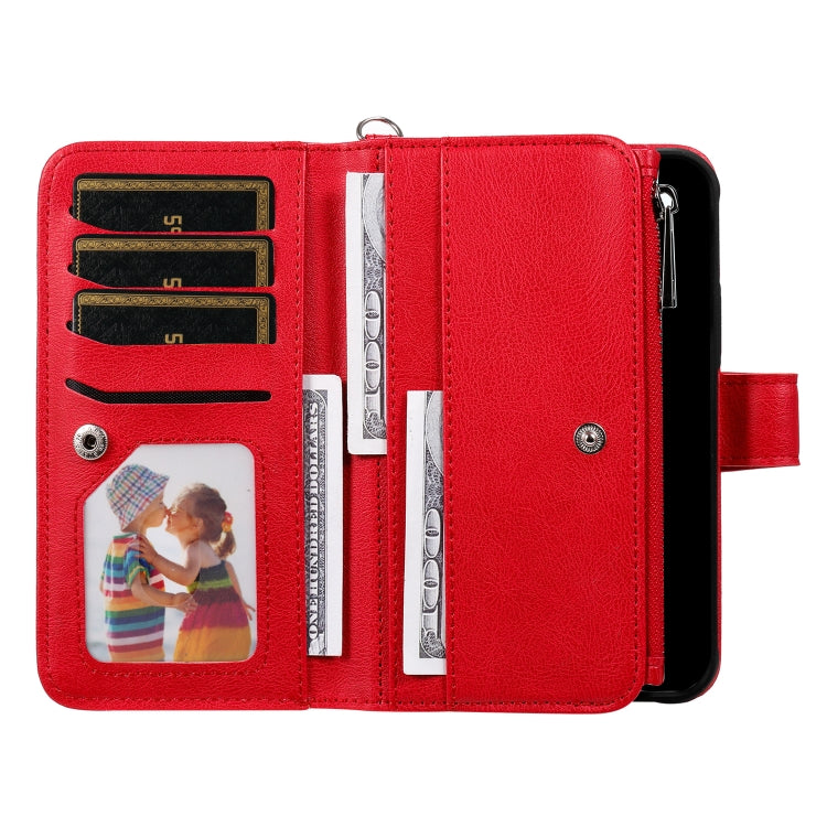 For iPhone 16 Solid Color 2 in 1 Zipper Shockproof Phone Case(Red)