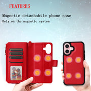 For iPhone 16 Solid Color 2 in 1 Zipper Shockproof Phone Case(Red)