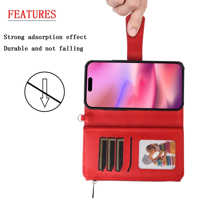 For iPhone 16 Solid Color 2 in 1 Zipper Shockproof Phone Case(Red)